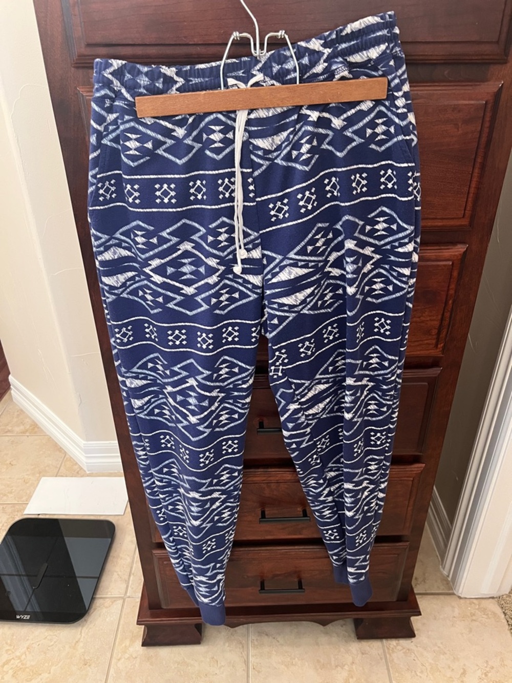 LuLaRoe Navy Blue and White Tribal Print Joggers